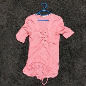 Pink shirt with small pink and white stripes